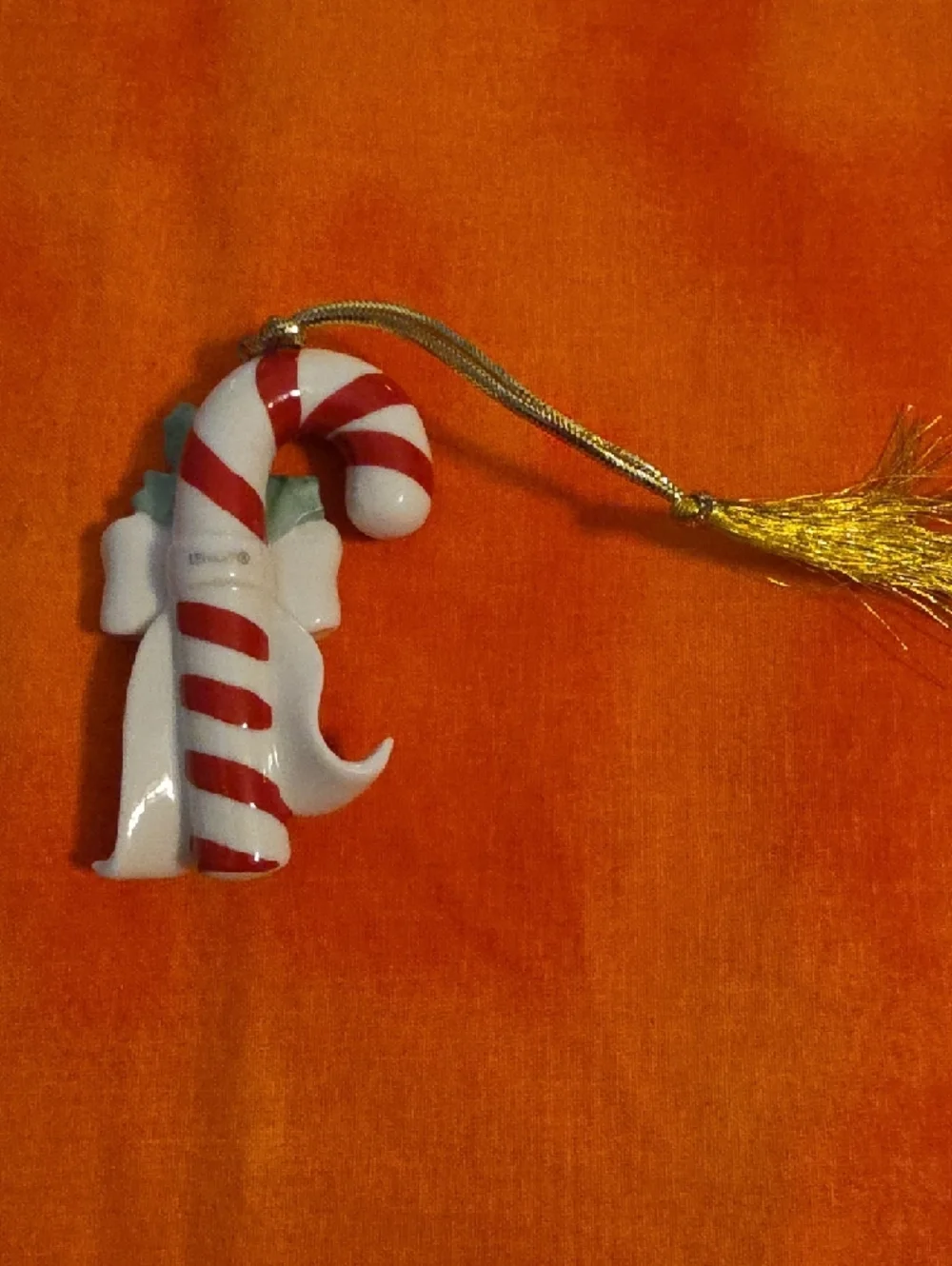 Lenox Ceramic Candy Cane Ornament White Red Personalized Karen